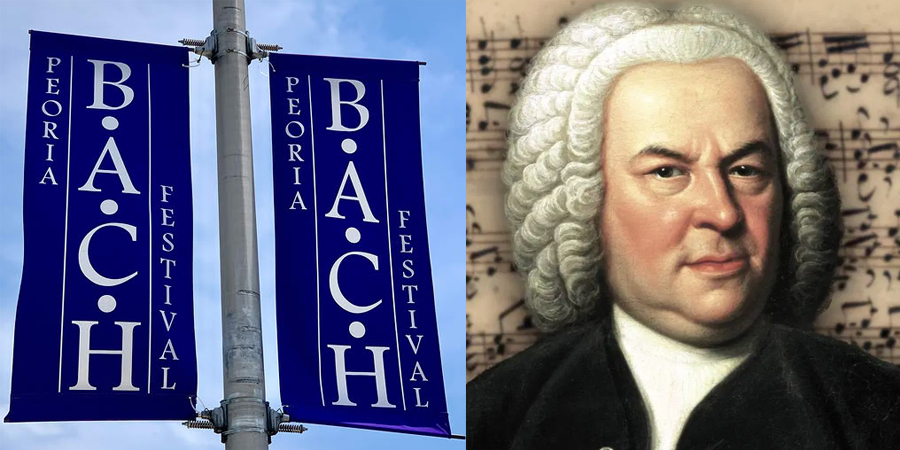 Bach Festival Banners & Bach Illustration on Music Score Background